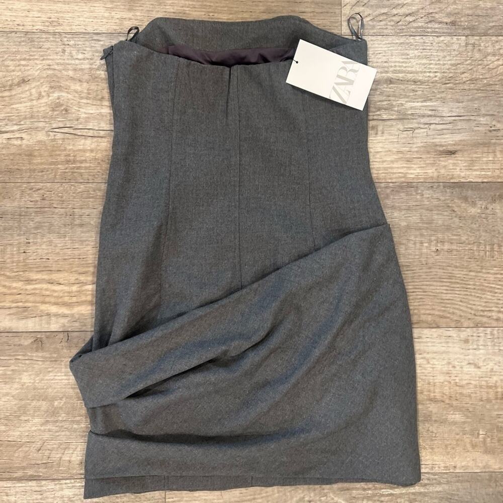 Zara Grey Bodycon Mini Dress Draped Fitted Chic Office Minimalist NWT M - Picture 16 of 16